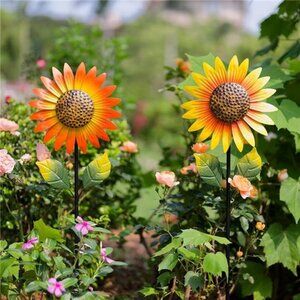 2Pack Metal Sunflower Wind Spinner Outdoor,Kinetic Decorative Wind